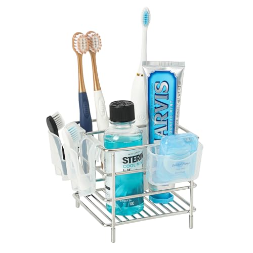 Stainless Steel Electric Toothbrush & Head & Toothpaste Holder for Bathroom | Tooth Brush and Kids Toothpaste Holder with 3 Slots, Miltipurpose Organizer for Shower, Vanity, Office Desk - Silver - size: Large