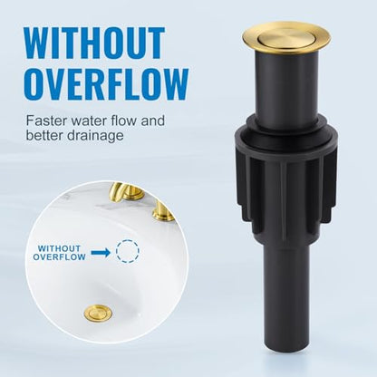 Pop Up Sink Drain Without Overflow, Bathroom Sink Drain Vessel Sink Stopper Pop Up Sink Drain Stopper, Pop Up Drain for Bathroom Sink Drain Strainer for Hair Catcher, Brushed Golden - color: Brushed Golden, style: Without Overflow