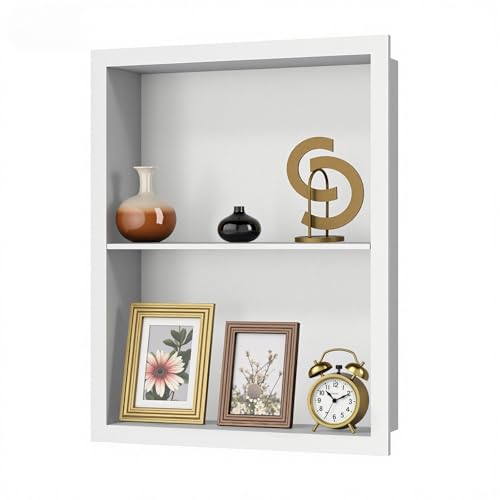 Stainless Steel Recessed Medicine Cabinet Bathroom Medicine Wall Niche Shower Niche Space-Saving Recessed Storage Cabinet Adjustable Shelf Matte Finish (White, 18" H x 14" W) - color: White, size: 18"H x 14"W
