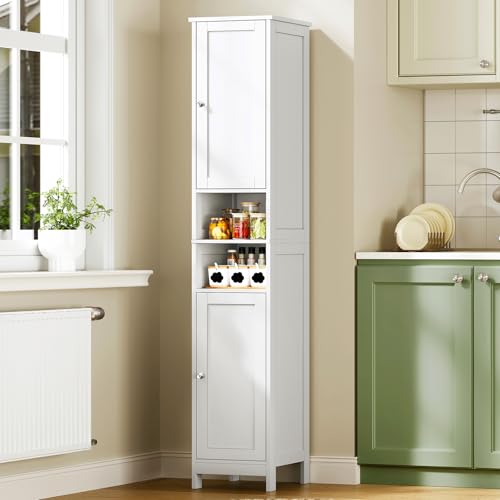 67" Tall Bathroom Cabinet with Adjustable Shelves and Doors, Narrow Bathroom Storage Cabinet for Small Space, Living Room, Entryway, Kitchen, White - color: White