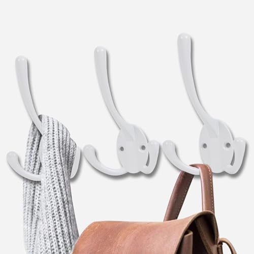 Wall Mounted Coat Hooks 5 Pack Heavy Duty Black Hardware Robe Hooks Decorative for Single Hanging Coats Towel Cubicle Classroom Kitchen Bath Backpack Hat Hook - color: 5PCS White