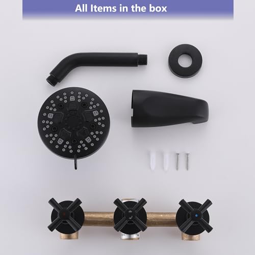 3 Handle Tub Shower Faucet Set Black Shower Trim Kit with Valve | Bathtub Shower Faucet Set with Tub Spout Wall Mounted, Brass Valve, NPT 1/2" US Connection - color: Matte Black, style: Style A