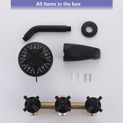 3 Handle Tub Shower Faucet Set Black Shower Trim Kit with Valve | Bathtub Shower Faucet Set with Tub Spout Wall Mounted, Brass Valve, NPT 1/2" US Connection - color: Matte Black, style: Style A