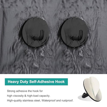 BARONAGE Adhesive Hooks 4 Pack, Black | Stainless Steel Sticky Shower Hooks, Waterproof, Rustproof, Heavy Duty Towel Hook, Easy Install, Traceless Hook For Bathroom