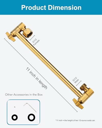 11 Inch Adjustable Shower Head Extension Arm With Locking Set Screw, Singing Rain 304 Stainless Steel Egyptian Gold Angle Height Adjustable, G1/2 Universal Connector Compatible (Egyptian Gold) - color: 5. Egyptian Gold, style: 11 inch