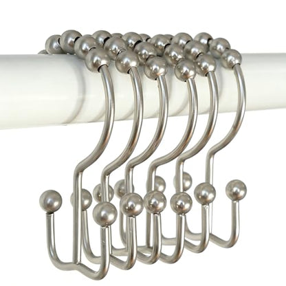 Shower Curtain Hooks, Stainless Steel Double Glide Rings, Polished Nickel, 12 Pack, Rust-Resistant, Universal Fit - color: Nickel