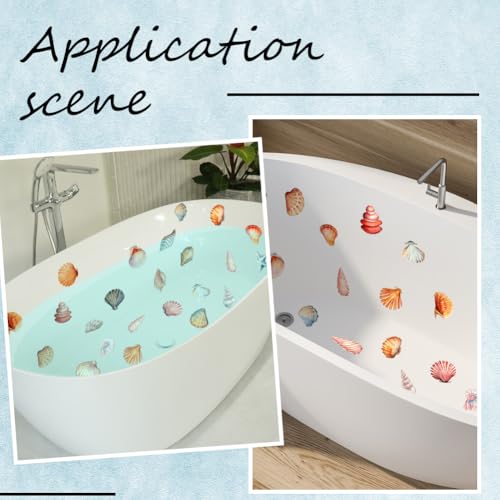 6 Pages Bathtub Sea Stickers Bulk Non Slip Bathtub Stickers with Scraper Plastic Adhesive Ocean Animal Conch Pattern Slippery Floor Decal for Shower and Bath Tub Home Decorations Gift Adults - style: Shell 3
