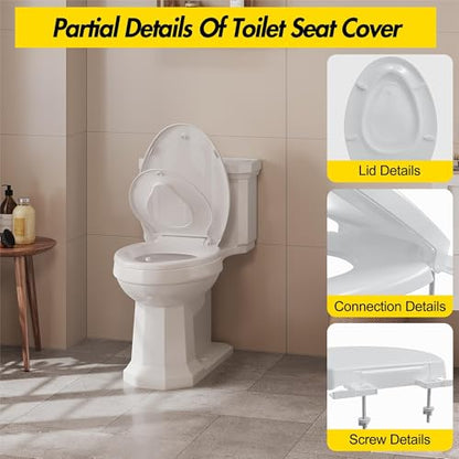 Elongated 19-Inch Toilet Seat, Built-In Potty Training Insert, Flat Front Design, Top Mount Quick-Release Hinges, Durable PP Plastic, Soft Close Family Bathroom Lid, Easy Clean Surface - size: Elongated toddler toilet seat