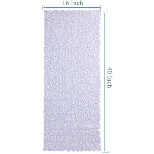 Webos Bath Shower Mat Non Slip: Extra Large Pebble Bathtub mat for Families, Anti Slip Shower Matt with Drain Holes Suction Cups Tub Mat - 16 X 40 Inch Clear - color: Pebble Clear