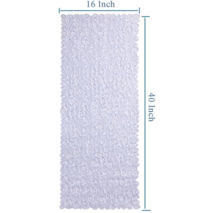 Webos Bath Shower Mat Non Slip: Extra Large Pebble Bathtub mat for Families, Anti Slip Shower Matt with Drain Holes Suction Cups Tub Mat - 16 X 40 Inch Clear - color: Pebble Clear