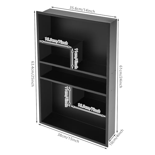 Stainless Steel Recessed Medicine Cabinet 14 * 24, Rust-proof Metal Wall Niche, In Wall Shower Niche Shelf Insert Replacement, Recessed Medicine Cabinets w/ 5 Compartments, for Bedrooms (Black) - color: Black