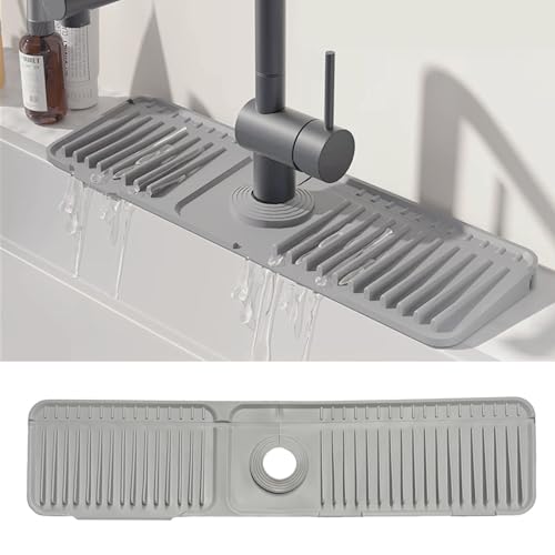 STARGAZ Silicone Faucet Mat for Kitchen Sink,Faucet Draining Mat,Sink Back Splash Guard,Kitchen Rubber Mat,Bathroom Sink Faucet Mat,Soap Dish,Silicone Sink Protector(24”×5.5”) - color: Light Gray, size: 24”×5.5”