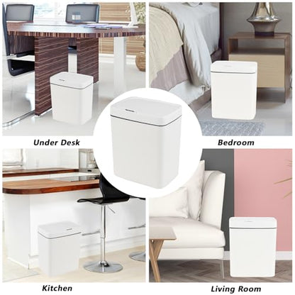 Teyyvn 4 Gallon Automatic Motion Sensor Bathroom Trash Can with Lid, White | Plastic Smart Garbage Can Touchless, Automatic Trash Can, Plastic Trash Bins for Bedroom Office Kitchen Toilet