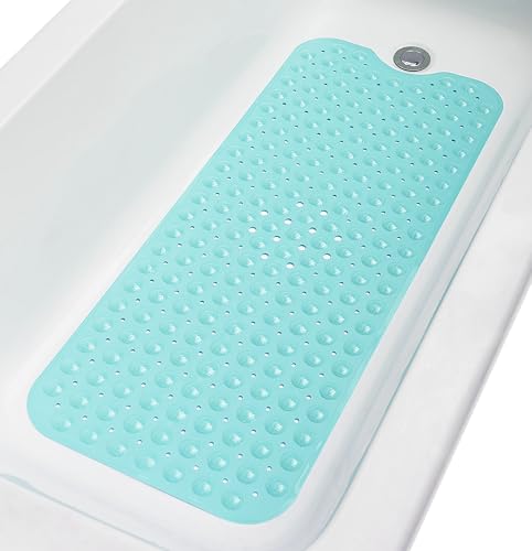 Extra-Long Non-Slip Bathtub & Shower Mat 39”x16” (Smooth/Non-Textured Tubs Only) Safe, Clean, Machine-Washable, Superior Grip&Drainage, Vinyl, Opaque Aqua/Blue-Green - color: Opaque Aqua (Blue-green), size: 39" x 16" (Rectangular)