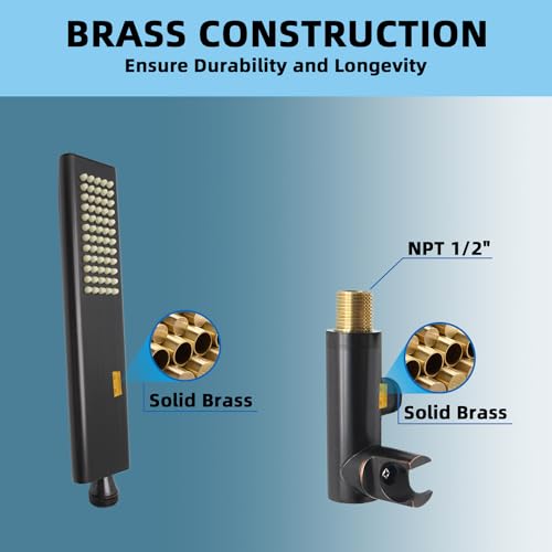 Solid Brass Handheld Shower Head Arc Design High Pressure Oil Rubbed Bronze Hand Shower Wand with Adjustable Supply Elbow Wall Connector Shower Holder and 59″ Stainless Steel Hose Set - color: Oil Rubbed Bronze