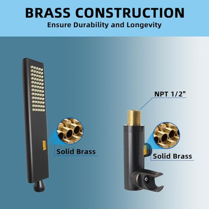 Solid Brass Handheld Shower Head Arc Design High Pressure Oil Rubbed Bronze Hand Shower Wand with Adjustable Supply Elbow Wall Connector Shower Holder and 59″ Stainless Steel Hose Set - color: Oil Rubbed Bronze