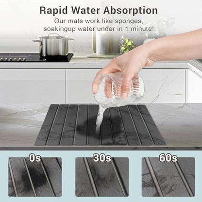 23*16'' Large Diatomaceous Earth Stone Quick Drying Mat For Kitchen Counter Bathroom Foldable and Absorbent Drying Stone Mat Home Pad Fast-Drying Floor Mat Dark Gray