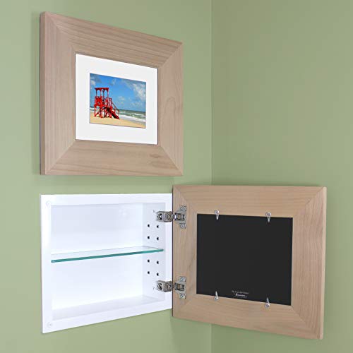 14x11 Concealed Picture Frame Medicine Cabinet Without Mirror for Bathroom, Recessed in The Wall, Made in North America, Real Wood, NO MDF, Adjustable Shelves, Unfinished Flat - color: Unfinished Flat, size: 14x11