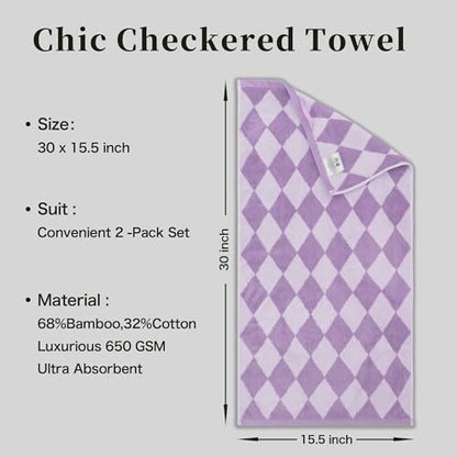 VOOVA & MOVAS Large Hand Towels Set of 2,68% Rayon from Bamboo, 32% Cotton,32x16 Inches,Super Absorbent Soft Quick Dry Towels for Bathroom Face,Lavender - color: Lavender Diamond