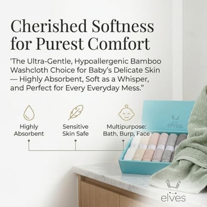 elves Bamboo Viscose Face Cloth - Soft Washcloths for Baby & Adult Sensitive Skin- Organic Wash Clothes 10'' x 10'' - Reusable Makeup Remover Face Towel - Set of 6 (Green) - color: Green