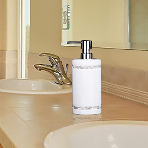 17 OZ Hand Liquid&Lotion Soap Dispenser Pump Bottle Ceramic White for Kitchen Bathroom Countertop Laundry Room Holds Dish Soap Shampoo Laundry Liquid Shower Gel (Inlaid Rhinestone) (White) - color: White