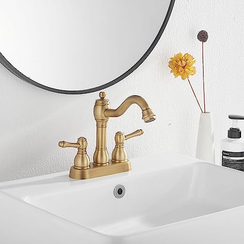 Antique Brass Bathroom Faucet 2 Handles 4 Inches Centerset RV Bathroom Vanity Faucet with Drain Assembly and Supply Hose Lavatory Faucet - color: Antique Brass, size: Centerset