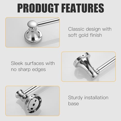 Towel Racks for Bathroom Wall Mounted Bath Towel Bar Polished Chrome | Adjustable 16-26 In, Wall Mounted Towel Holder, Stainless Steel, Rustproof, Towel Bar Rod Hanger Hardware Accessories Hotel - color: Polished Chrome