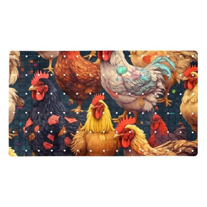 Bath Tub Mat Non Slip 15.1 x 26.8 Inch, Seamless Chickens and Roosters Pattern Eco Friendly Bathmat with Suction Cups Drain Holes Shower Tub Mats - color: Multi 09