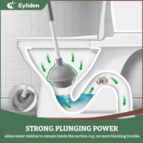 Eyliden Toilet Plunger & Brush Set, 3-Step Suction Cup, Compact Caddy | Space-Saving Toilet Deep Cleaning Combo with Holder, Ultra-Tight Seal, Durable, Nylon Bristles, Bathroom Essentials
