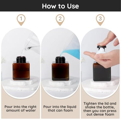 Segbeauty 8.5oz Empty Amber Foaming Soap Dispenser with Labels, 4pcs Shampoo Face Wash Bottles with Foaming Pump, 250ml Square Bathroom Kitchen Foam Liquid Containers, Plastic Hand Soap Dispensers - color: Amber, style: 4pcs 8.5oz
