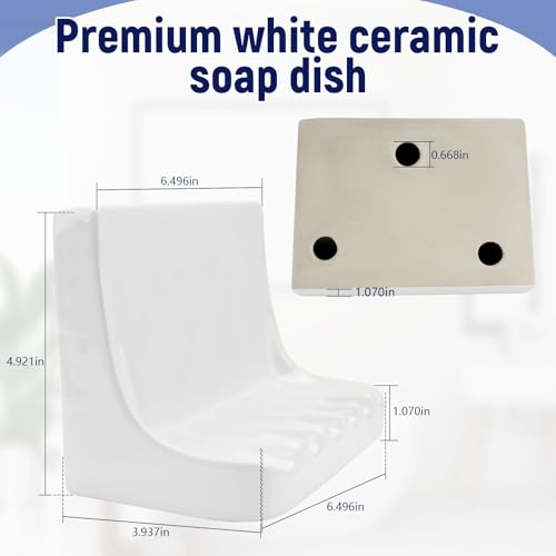 White Ceramic Mounted Soap Dish for Shower Wall Home Bathtub Bathroom Sink | Vintage Ceramic Shower soap Holder, Porcelain Soap Dish Holder, Tray Wall Mount Soap Dish, Quick Drainage and Slip Resistance