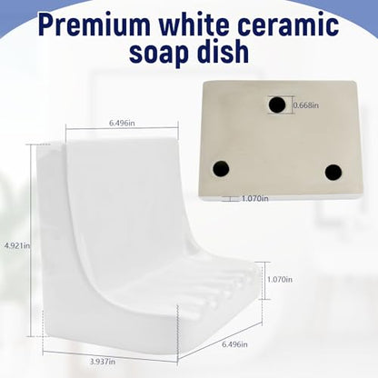 White Ceramic Mounted Soap Dish for Shower Wall Home Bathtub Bathroom Sink | Vintage Ceramic Shower soap Holder, Porcelain Soap Dish Holder, Tray Wall Mount Soap Dish, Quick Drainage and Slip Resistance