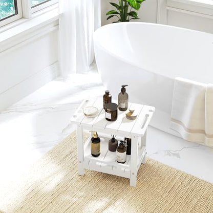 NALONE Shower Bench, HDPE Shower Stool for Shaving Legs with Handle (White) | Indoor and Outdoor Use, All Weather and Long Last, Perfect for Inside Shower - size: White