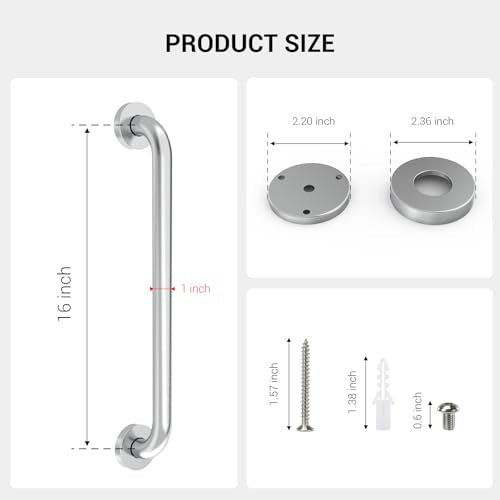 16 Inch Grab Bars for Bathtubs and Showers Brushed Nickel | Safety Shower Grab Bars for Seniors Elderly Handicapped, Handicap Grab Bars for Shower with Concealed Screws