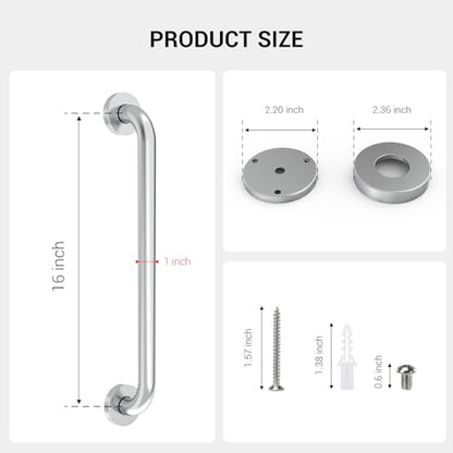 16 Inch Grab Bars for Bathtubs and Showers Brushed Nickel | Safety Shower Grab Bars for Seniors Elderly Handicapped, Handicap Grab Bars for Shower with Concealed Screws
