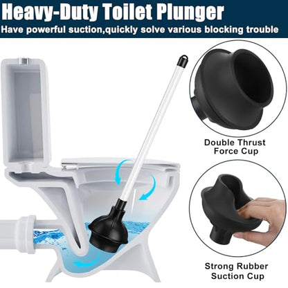 Hushee 4 Pcs Toilet Plungers Bulk Heavy Duty Commercial Plunger Double Thrust Rubber Force Cup with Handle for Bathroom Showers Kitchens Hotel 20.3" x 4.5"
