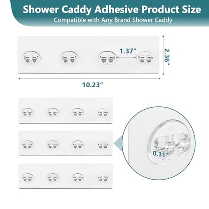 4 Pack Shower Caddy Adhesive Replacement, Strong Shower Shelf Adhesive Hooks for Corner Shelf Basket, Bathroom Rack, Kitchen Rack and Soap Holder - size: 4 Pack 10.23"L
