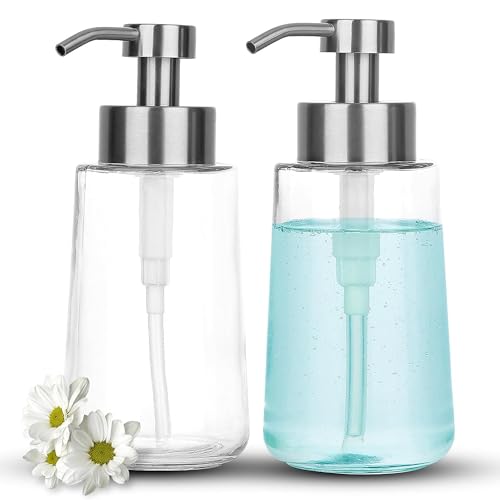 Glass Soap Dispenser 16oz Hand Soap Dispenser Brushed Nickel | Large Capacity, Liquid Soap Pump(No foaming), with Rust Proof Pump Waterproof Labels, Hand Soap for Bathroom, Kitchen, 2 Sets - color: Brushed Nickel