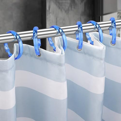 Blue Shower Curtain Hooks - 12 Pcs Circular Plastic Shower Curtain Rings for Bathroom - O Shaped Transparent Blue Shower Hooks Rings for Shower Curtain Rod - color: Transparent Blue