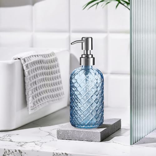Kaishun 14 OZ Refillable Glass Soap Dispenser for Hand Soap & Lotion, Blue - color: Blue