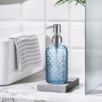 Kaishun Refillable Glass Soap Dispenser (2PC) for Hand Soap & Lotion, Blue - color: Blue (2 Pack)