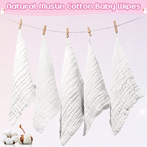 20 Pcs Baby Muslin Washcloth 12 x 12 Inch 100% Cotton Soft and Absorbent Muslin Washcloth Burp Cloth Wipe Newborn Face Towel for Baby Boy Girl Sensitive Skin(White) - color: White