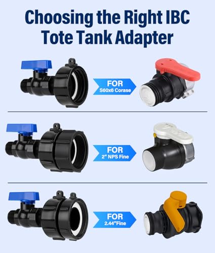 3 Sizes 3-in-1 IBC Tote Hose Adapter 2.44" Fine, 2" Fine and 2" Coarse Thread, 275-330 Gallon Water Tote Tank Hose Adaptor, Faucet Adapter for Garden Hose Connector