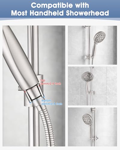 All Metal Shower Slide Bar with Adjustable Handheld Shower Head Holder, 25 Inch SUS304 Stainless Steel Shower Rail, Replacement for RV, Camper, Hotel & Bathroom, Polished Brushed Nickel - color: BN