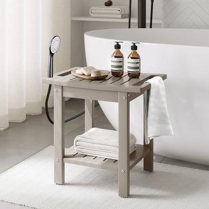 Sage HDPE Poly Plastic Waterproof Bathroom Shower Bench, Weathered Wood - color: Weathered Wood