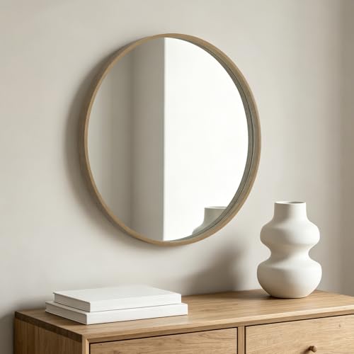 HOMECOOKIN Round Wood Mirror 24 inch Circle Mirror, Rustic Farmhouse Wooden Framed Natural Decorative Wall Decor, Vanity Wall Mirror for Bathroom, Bedroom, Entryway, Living Room (Honey) - color: Honey, size: 24"L x 24"W