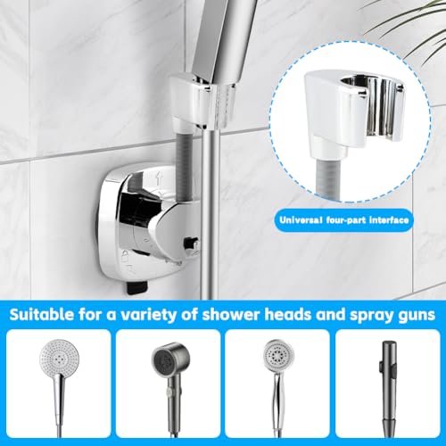 Shower Head Holder, Adjustable No-Drill Wall Mount for Suction Cup Handheld Shower, 360° Rotation ABS Shower Bracket with Hook, Fits RV/Apartments/Bathrooms