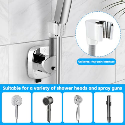 Shower Head Holder, Adjustable No-Drill Wall Mount for Suction Cup Handheld Shower, 360° Rotation ABS Shower Bracket with Hook, Fits RV/Apartments/Bathrooms