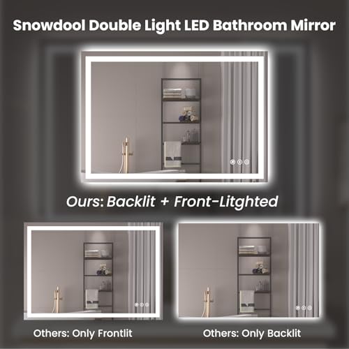 Snowdool 40 x 30 in LED Bathroom Mirror, Front and Backlit, Anti-Fog | Front and Backlit, 3 Color Temperatures, Anti-Fog, Tempered Glass - size: 40"L x 30"W