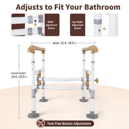 Toilet Safety Rails for Seniors, Adjustable Assist Bars with Suction Feet | High-carbon steel frame with large non-slip handles; width/height adjustable for bathroom, toilet, and elderly care use. - color: Yellow